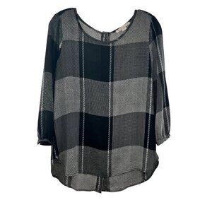 Cooper & Ella Women's Plaid Pullover Top 3/4 Sleeve Black/White Size Small